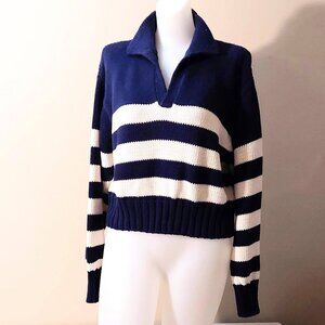 Ciao Lucia Venezia Navy and Ivory Striped Cotton Polo Sweater Size: S